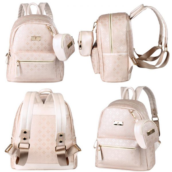 Vbiger 2 in 1 Women Backpack PU Leather Shoulders Bag Chic School Bags Portable Travel Daypack with Hanging Pouch - Image 2